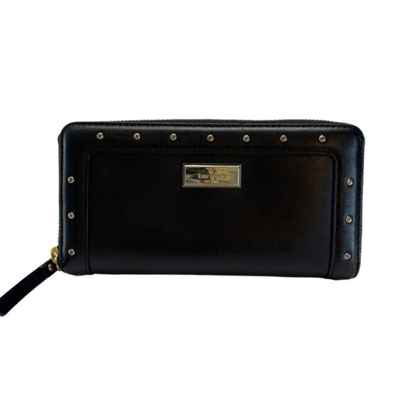 Kate Spade New York Helena Black Leather Studded Zip Around Continental Wallet - Picture 1 of 15
